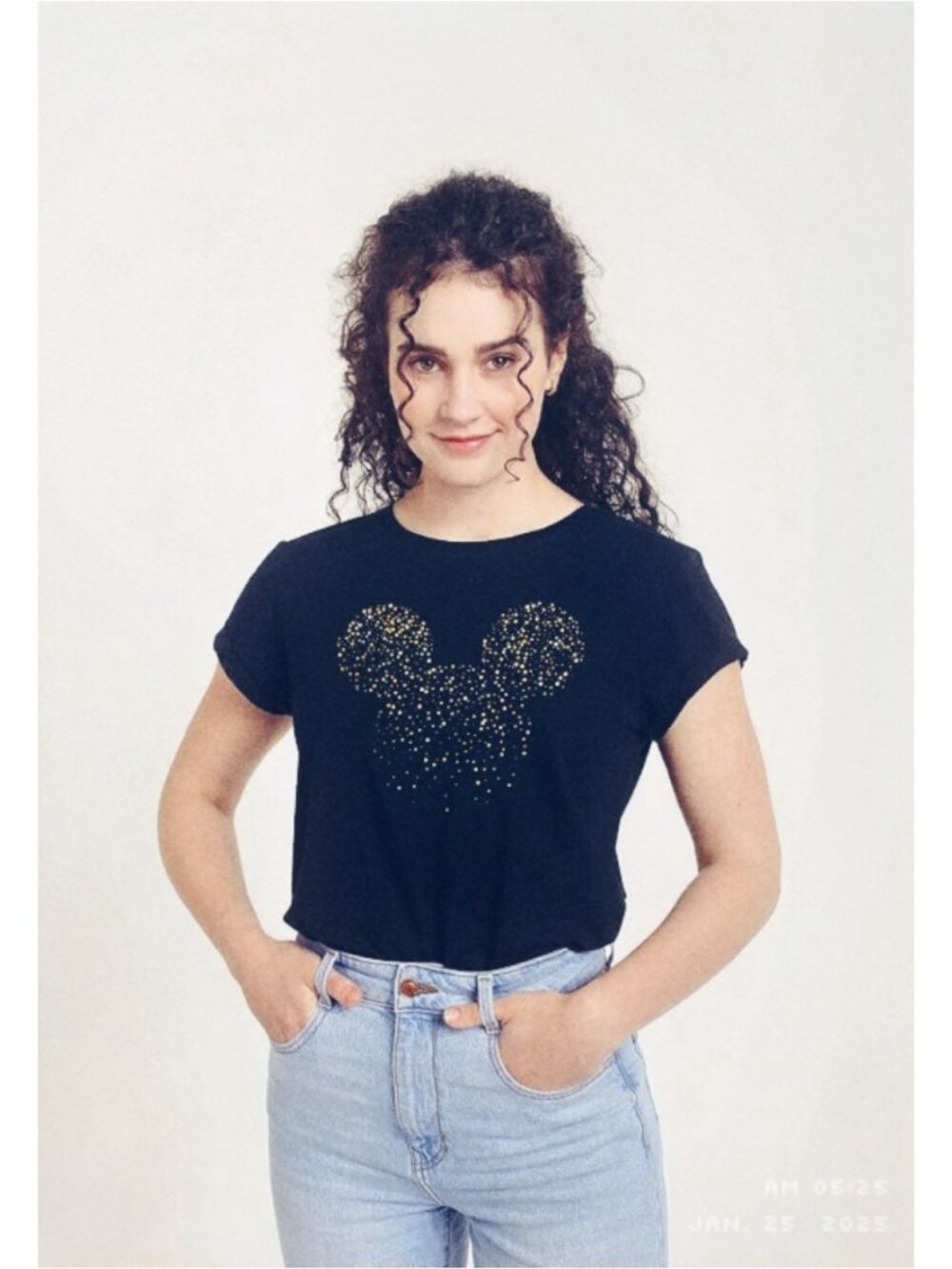 Disney New Year - Confetti Outline of Mickey Mouse - Women's Large Navy T-Shirt